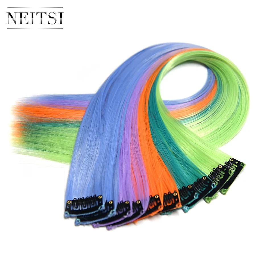 Neitsi 20 ''5 шт./упак. одинарный зажим в одной части синтетические волосы для наращивания прямые пряди чистый цвет
