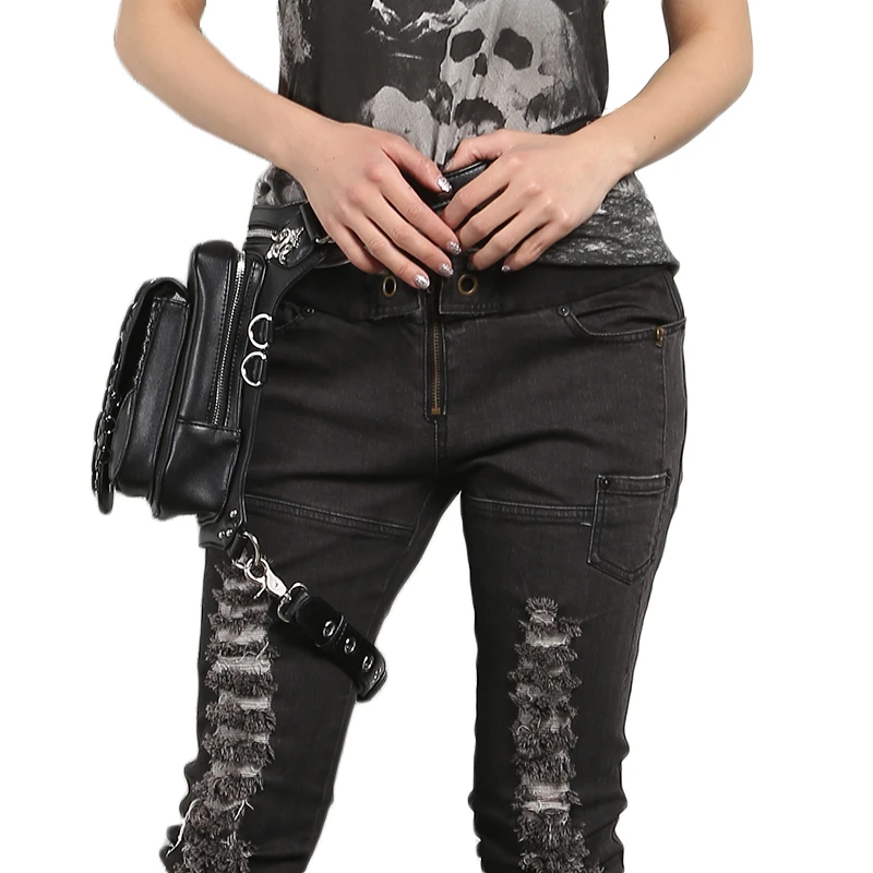 Винтажная поясная сумка с заклепками ретро сумка для хранения ног мужская женская сумка через плечо готическая Черная Кожа стимпанк панк сумки