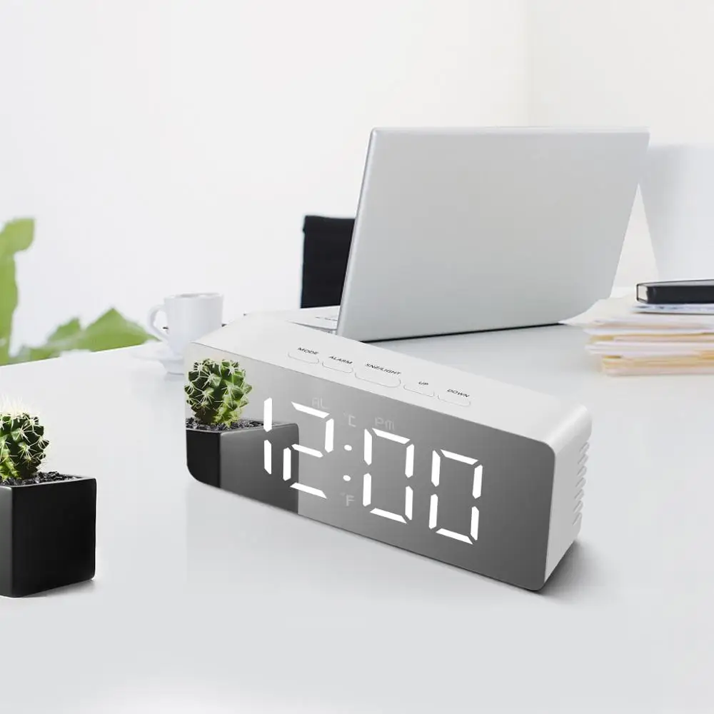 

LED table desk Clock lamp Mirror display shows Digital Electronic Alarm Clock Bedroom table lamp for bedside Decoration lighting
