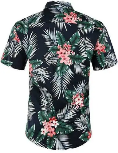 Новые мужские Гавайские рубашки, летние мужские хлопковые пляжные рубашки с цветочным принтом и коротким рукавом