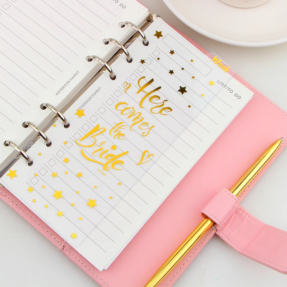 

A6 6 Holes Gold Notebook Loose Leaf Transparent PP Separator Pages Month/weekly/diary plan Notebook Paper Inside Pages