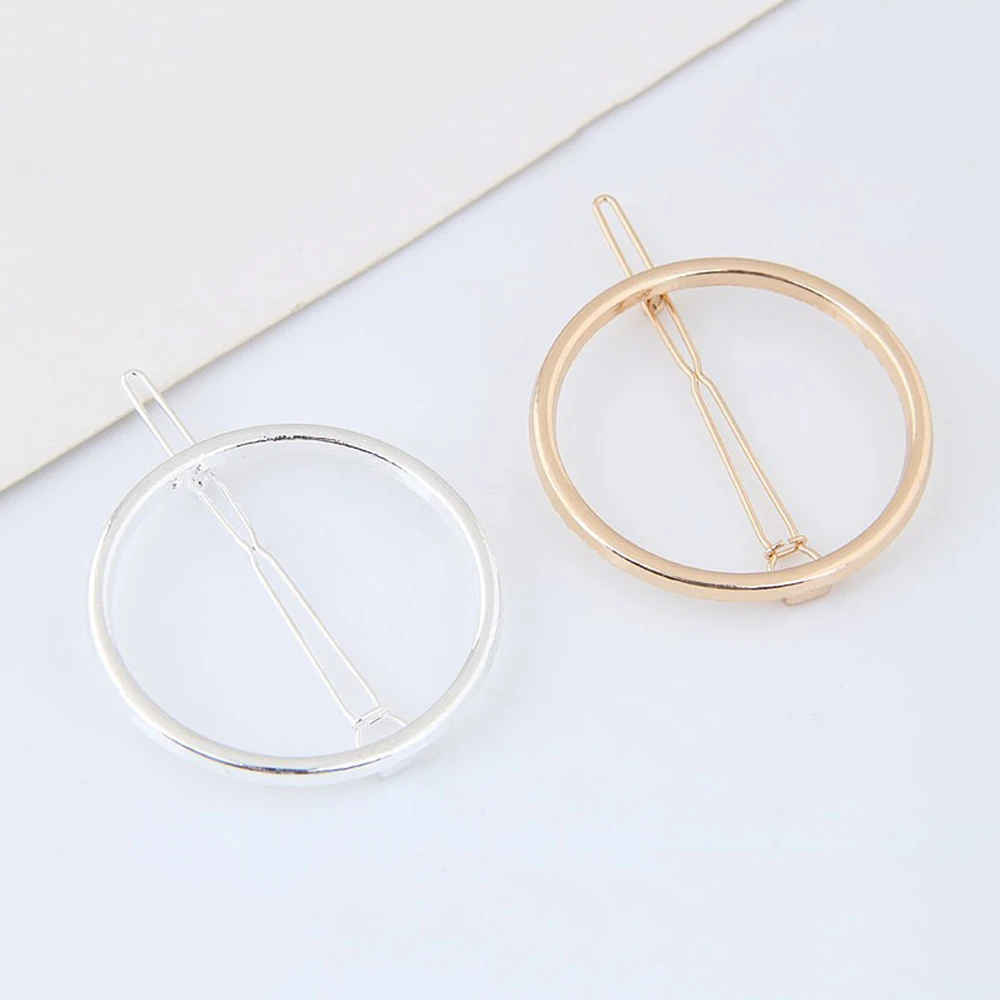 Simple Style Hair Clip Korean Version of The Wild Geometric Circle Hairpin Word Clip Headwear Elegant Geometric Metal Hair Clip