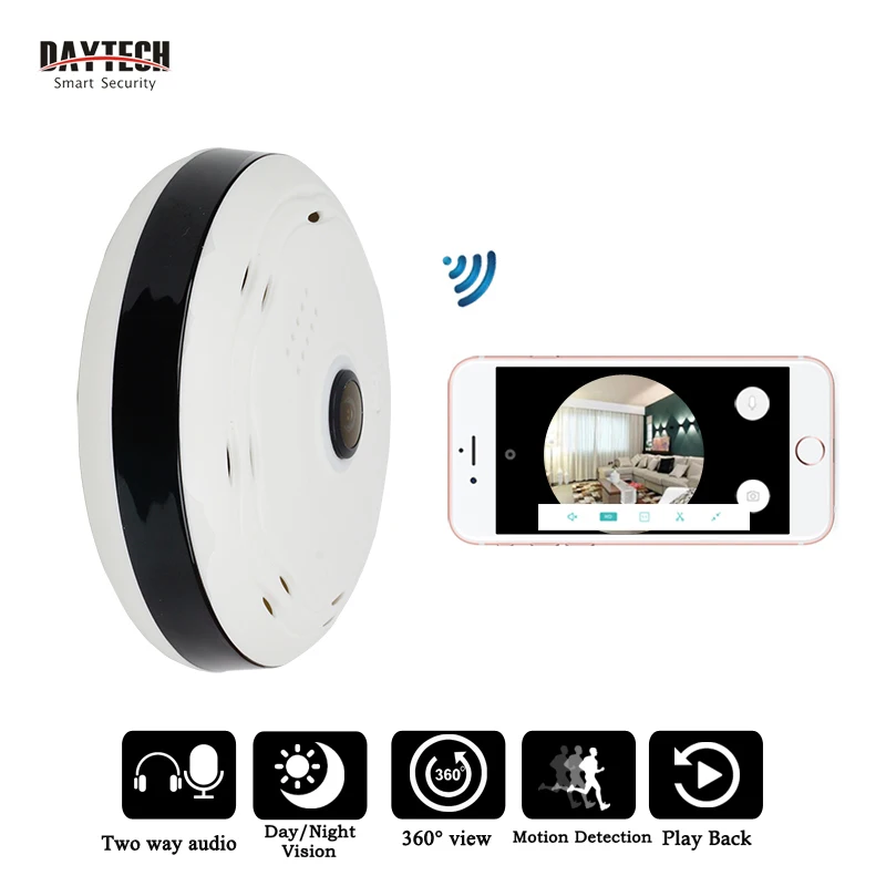 

DAYTECH IP Camera Wireless WiFi Panoramic Camera Security Network Monitor Fisheye 360 Full degree View Two Way Audio IR