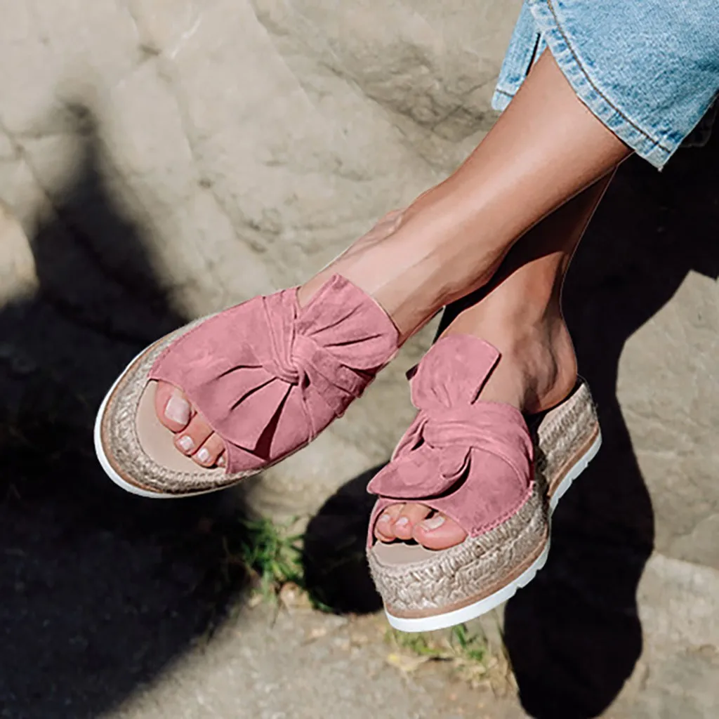 

Women Butterfly-knot Peep Toe fish mouth hollow Casual Non-Slip Seaside Lazy Half Cross Thickness Summer Slipper Sandals Shoes