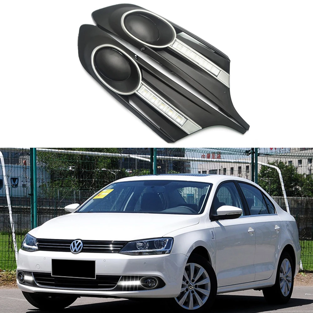 

ECAHAYAKU Car-styling DRL LED Daytime Running Light Replace Fog Lamp Hole Covers use for Volkswagen Sagitar 2012 2013 2014