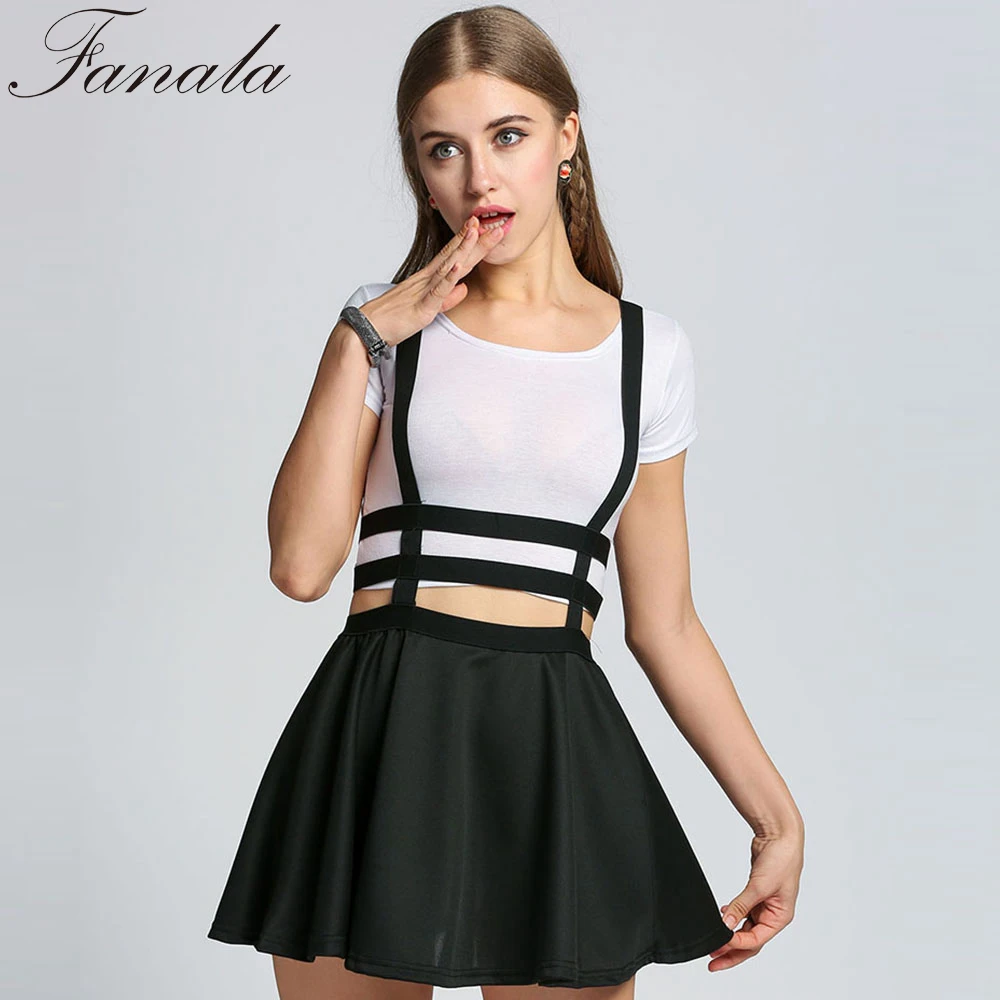 Preppy Style Suspender Skirts Women Girl Ruffles Skater Pleated Short