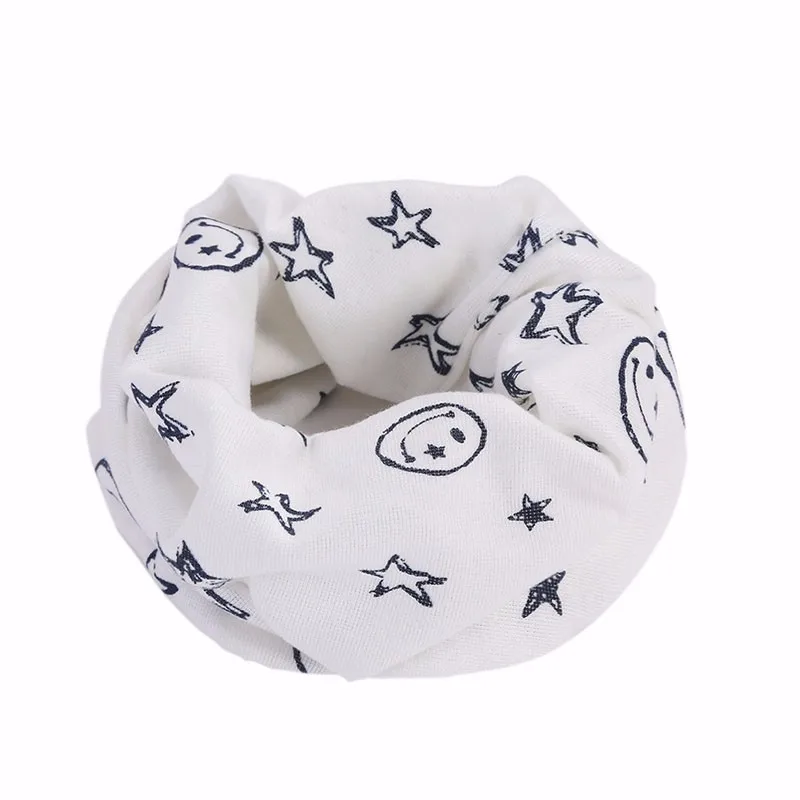 Модный хлопковый шарф с рисунком для мальчиков и девочек, милый теплый шарф с круглым вырезом, Детские шарфы со звездами и смайликами