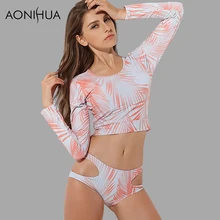 Aonihua Два Купальник для женщин Beach Sun-устойчивы купальники летние женские длинные рукава принт купальный костюм