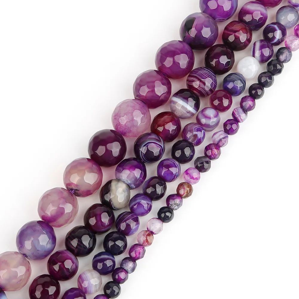 

Natural Stone Beads Faceted Purple Stripe Agates Onxy Loose Beads For Jewelry Making 4/6/8/10mm Strand 15''