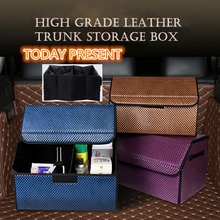 High level leather car stowing tidying car trunk storage box high grade leather material CS0702