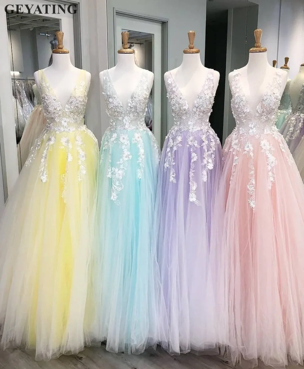 Fairy Blush  Pink Tulle Sky Blue  Long Prom  Dresses  2019 