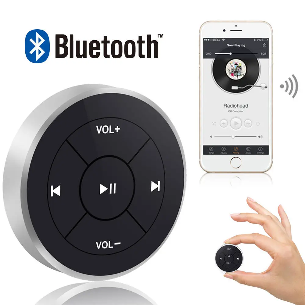 Hot Wireless Bluetooth Remote Control Media Button for Car Steering Wheel Motorcycle Bike Handlebar for iPhone 5 6 7 for Samsung