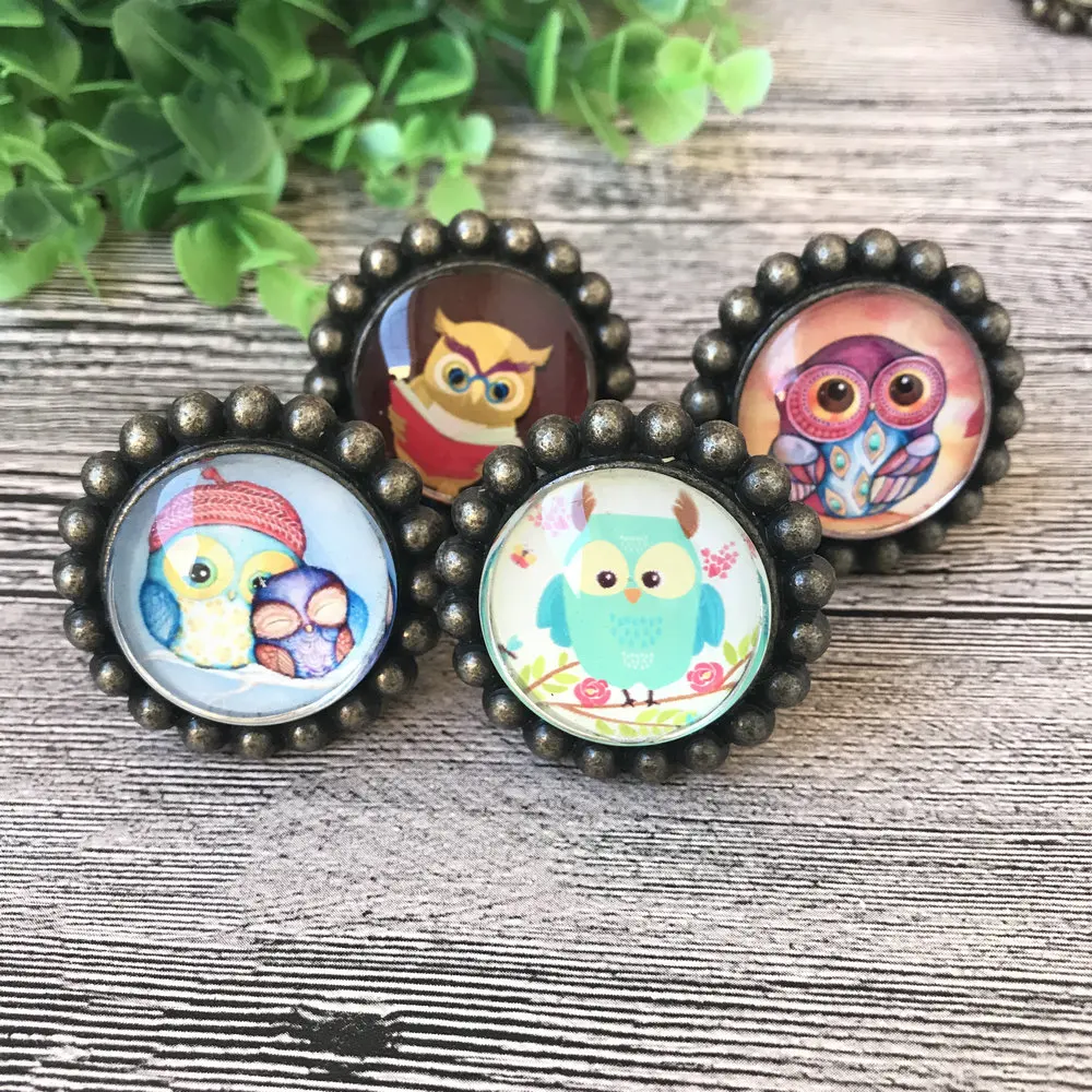 5 Pcs Cute Cartoon Owl Crystal Glass Clear Cabinet Knob Drawer Pull Handle Kitchen Door Wardrobe Kid's room Furniture Hardware