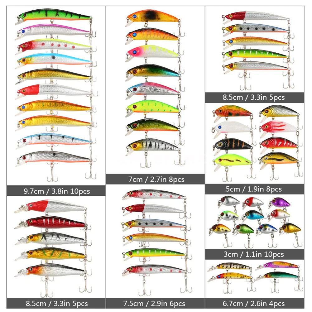 56 шт. Блесен набор смешанный Минноу много приманка-воблер снасти бас Рыбалка Воблеры подходит для различных видов рыб