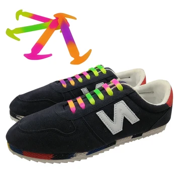 

12pcs/set Hot sale V-tie Gradient color Lazy No tie shoelaces Elastic Silicone Shoe Laces For Men Women All Sneakers