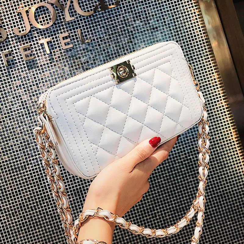 

ETAILL Luxury Crossbody Plaid Bags Classical Black Chains Women Bag Brand Fashion Pu Leather Diamond Lattice Lady Shoulder Bags