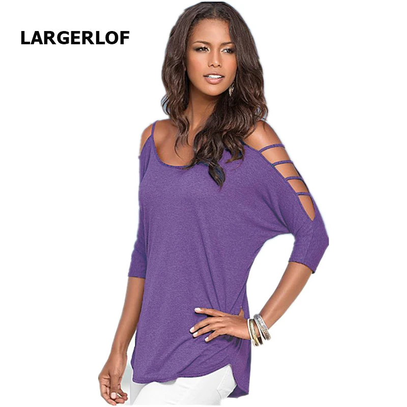 

LARGERLOF T Shirt Women 4 Color Off shoulder Top three Quarter Solid Color T Shirt Female Summer Fashion TT47705
