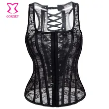 XS -XXL Black Transparent Lace Corset Vest Corpetes E Espartilhos Sexy Gothic Corsets and Bustiers Women Body Shaper Lingerie