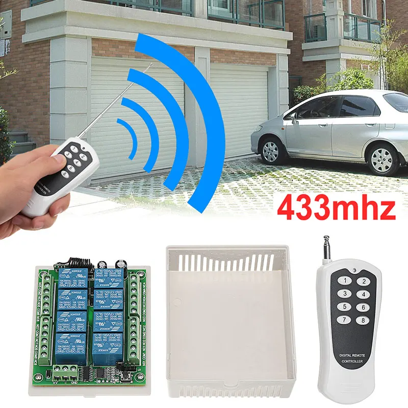 

Vhome 433MHZ DC 12V 8CH Wireless Remote Switch Receiver,EV1527 Relay Module and 8 Buttons remote control RF Transmitter