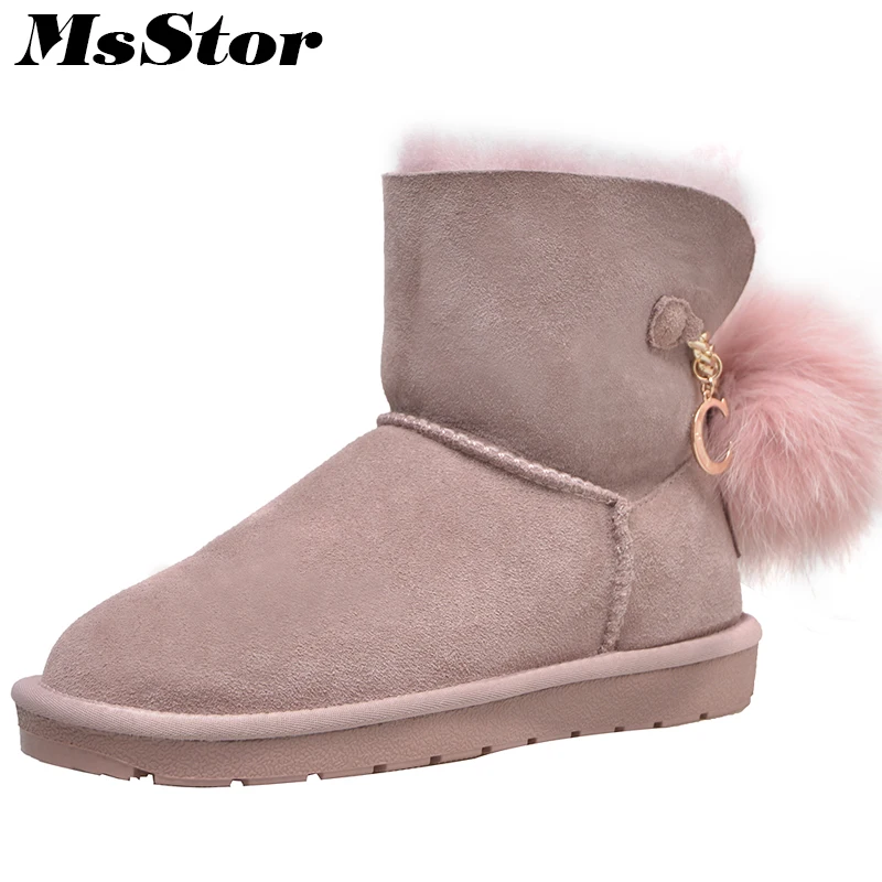 

MsStor Women Snow Boots Shearling Keep Warm Ankle Boots For Woman Winter Metal Decoration Fringe Wool Cotton Boot Shoes For Girl