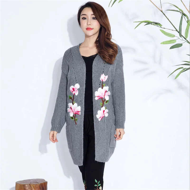 Flowers Sweater Women Vintage Embroidery Knitted Sweater