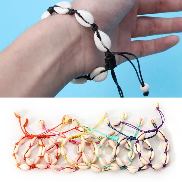 

1pc Natural Seashell Handmade Hand Knit Bracelet Shells Bracelets Beach Ocean Shells Charm Bracelet Delicate Jewerly 8230-8239
