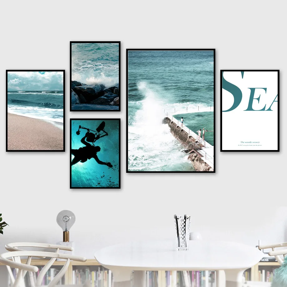 

Diver Sea Waves Beach Landscape Wall Art Canvas Painting Nordic Posters And Prints Wall Pictures For Living Room Bedroom Decor