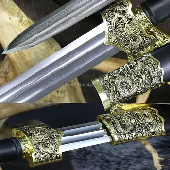 

High-Grade Home Decorate Gift Knife Swords Battle Ready Damascus Folded Steel Blade Sharp Chinese Han Dynasty Dragon Sword Jian