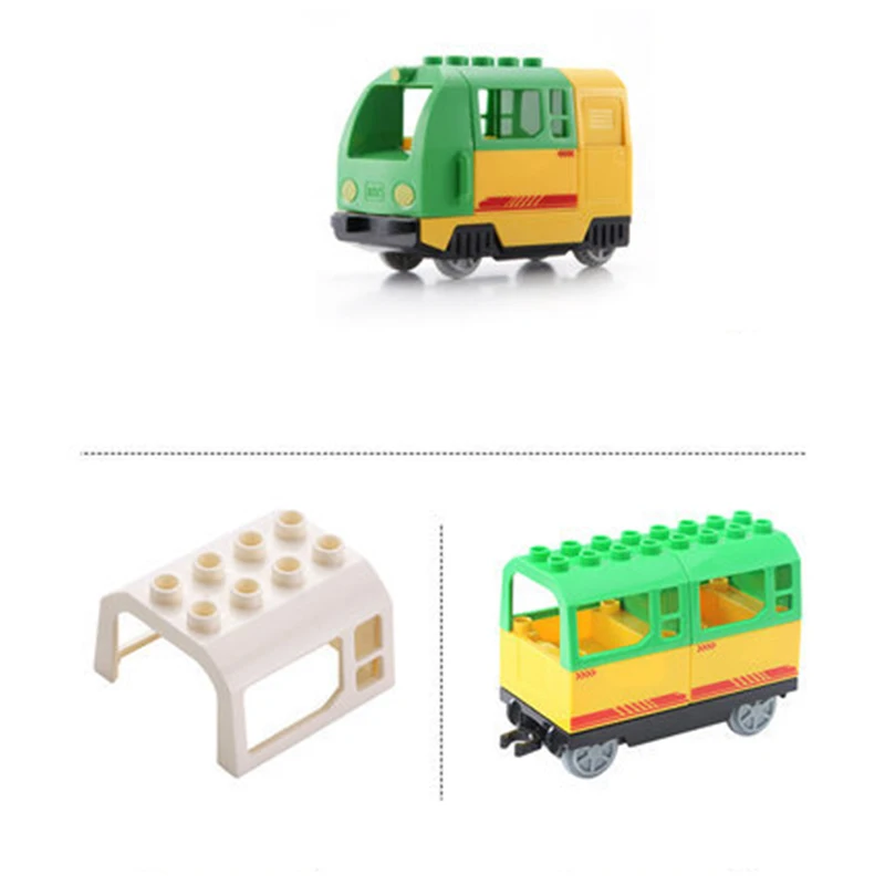 DIY قطار الجزيئات الكبيرة اللبنات متوافق Legoingly Duploe قطار المسار اكسسوارات منحني جسر أجزاء الطوب اللعب