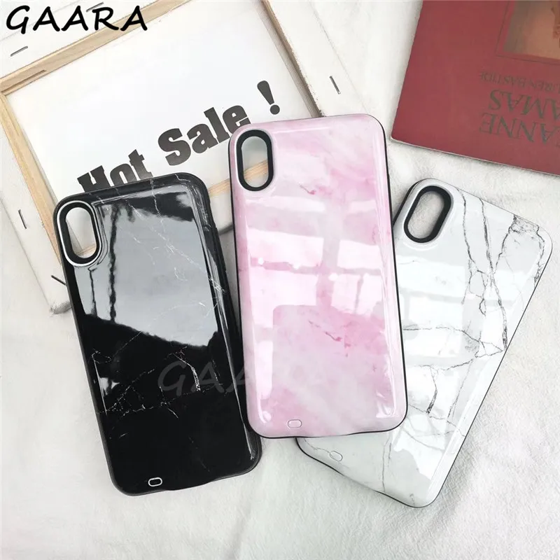 

6000mAh Marble Charging Case for iPhone XR X XS Max Wireless Power Bank Case Slim External Pack Backup for iPhone 6 6s 7 8 Plus