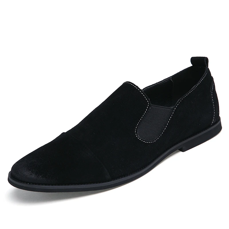 Pointed Toe Cow Suede Shoes Men Loafers British Style Moccasins Casual Slip On Black Gray Brown | Обувь