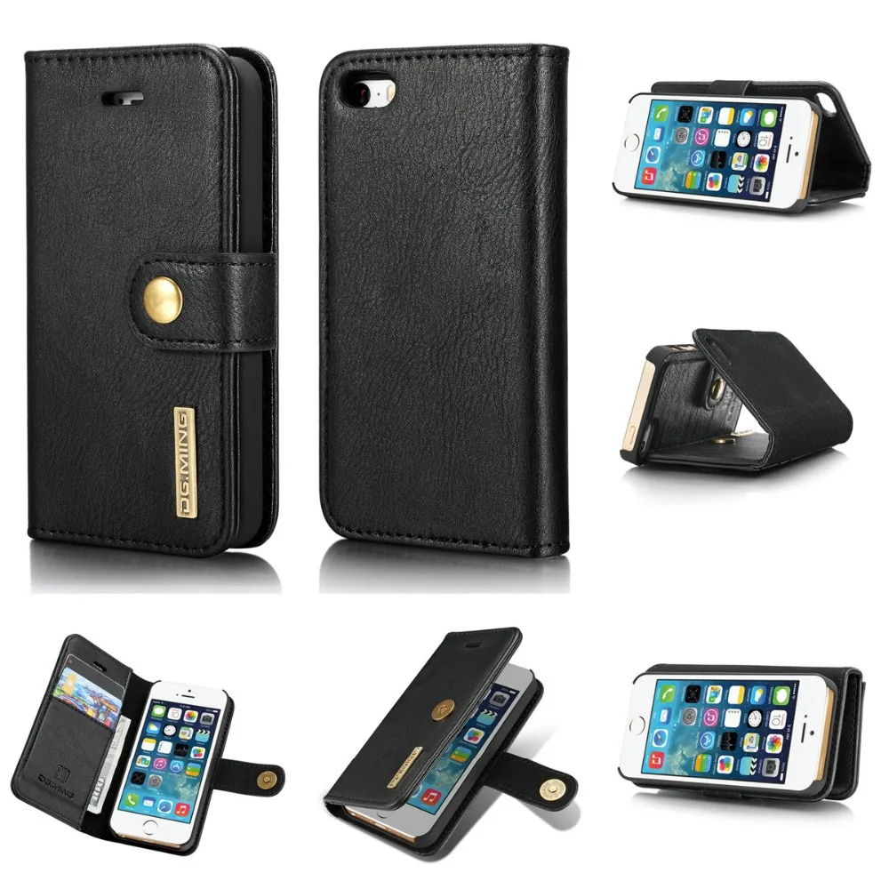 

DG Ming Vintage Design 2 in 1 Detachable Vintage Leather Flip Wallet Case For iPhoneSE With Card Solt Cover For iPhone5s