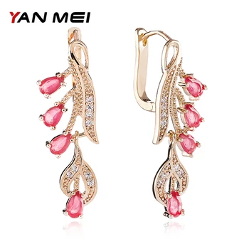 

YANMEI Crystal Geometric Leave Shape Stud Earrings For Women 8 Colors Beautiful Brincos Cute Small CZ Earring YME10042