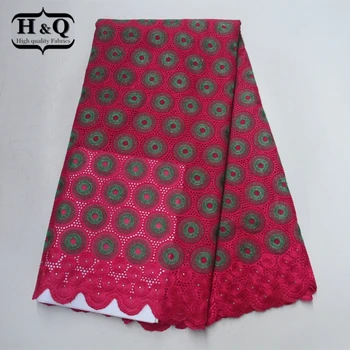 

H&Q Beautiful pattern high quality African embroider Lace Fabric With Stones Swiss Voile Lace fabric Cotton 5 yards For Clothes