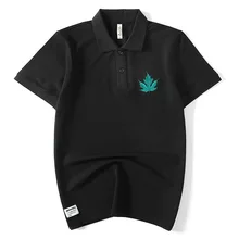 Модная летняя вышитая рубашка поло с листом мужская повседневная брендовая мужская одежда короткий рукав хлопок Черная Мужская рубашка поло плюс размер XXXXL