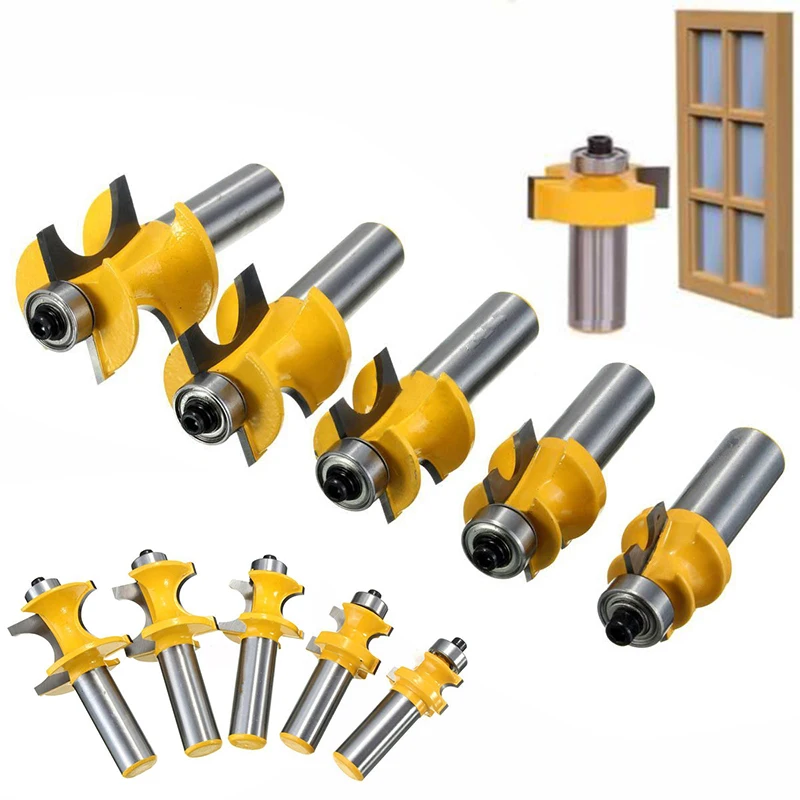 

5Pcs 1/2" Shank Tenon Half Round Router Bit 3/8 5/16 1/4 3/16 1/8 Router Milling Cutter Set for Woodworking Router Bits