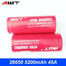 AWT 26650 Battery font b Vape b font Mod 5200mAh 45A High Drain Rechargeable Battery 26650