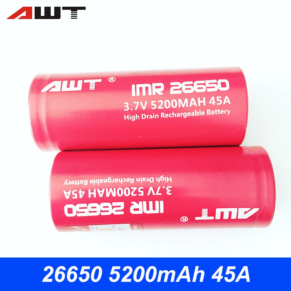 AWT 26650 батарея Vape мех мод 5200mAh 45A Высокая сливная аккумуляторная 3 7 V литий-ионные