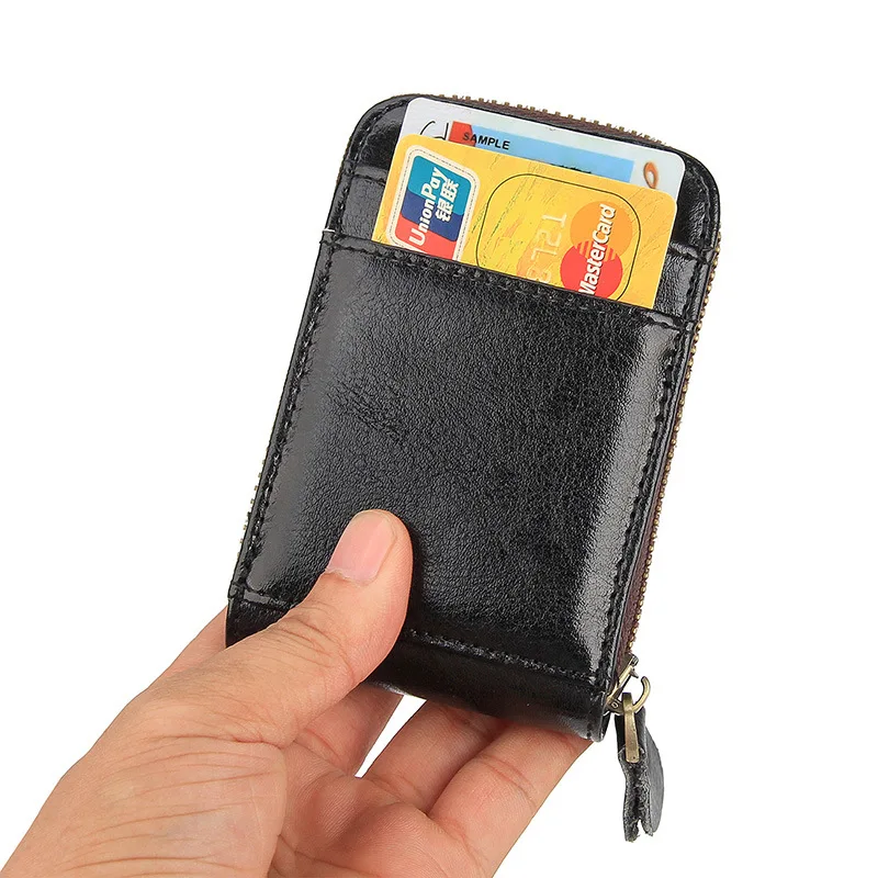 

Nesitu Vintage Black Chocolate Blue Genuine Leather Credit Card Holder Mini Men Wallets Women Purse High Quality M8181