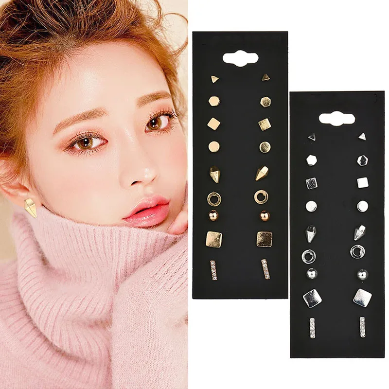 

2018 HOT Golden/Silvery jewelry 9Pairs/Set Wedding earrings for women Allergy Free Graceful Unique Gifts Hot Sale Earring Set