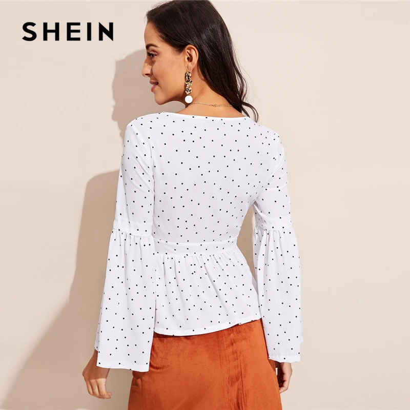 SHEIN Топ С Глубоким Вырезом И Оригинальным Рукавом Сексуальные Женские Блузки С Глубоким V-образным Вырезом