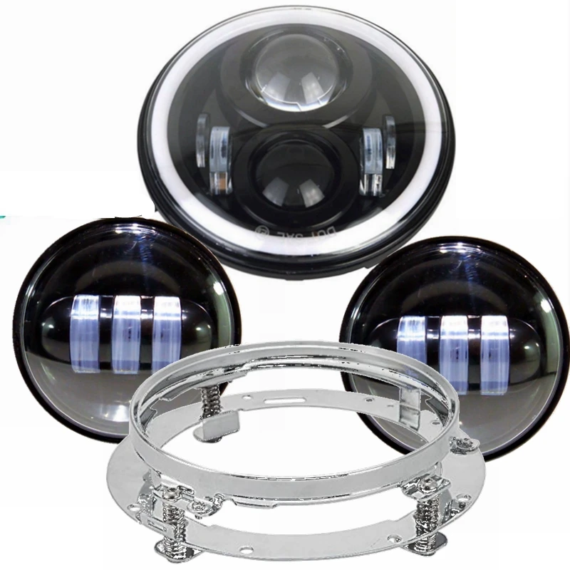 

1 Set 7" LED Headlight with 4.5 " Led Fog Light for Harley Davidso Motorcycle with 7" Bracket Adapter Ring
