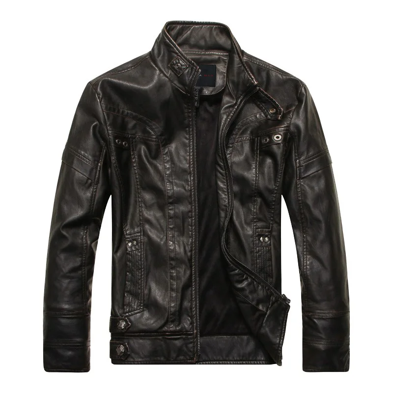 16 autumn and winter men's stand collar slim PU motorcycle clothing leather jacket men's clothing vintage outerwear 05