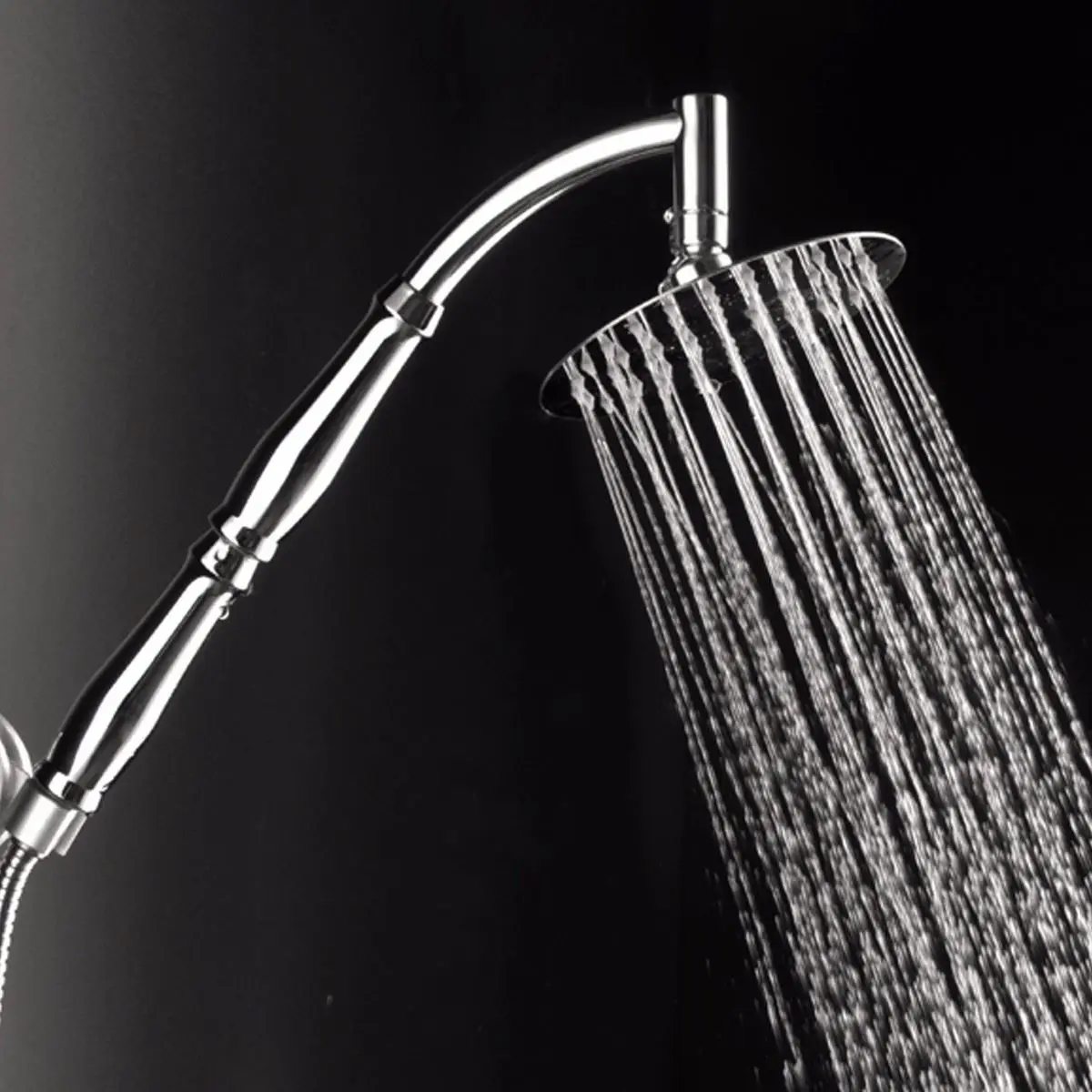 

8 inch Round Rain Top Shower Head Set Bathroom Stainless Steel Wall Mounted Extension Shower Arm Water Hose