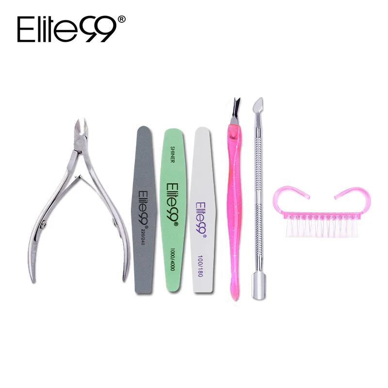 

Elite99 7 pieces/lot Nail Art Tools kit Cuticle Cutter Pusher Fork Dust Clean Brush Sanding Files Pedicure Tools For Gel Polish