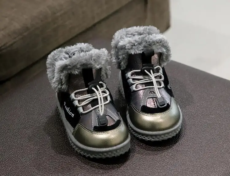 Children Shoes Kids Snow Boots Brand Winter Plush Bay Girls Snow Boot Warm Shoes Leather Toddler Boys Boots Fur