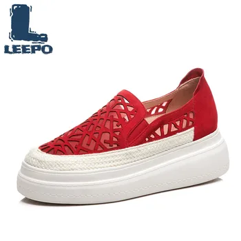 

Women Flat Platform Hollow Mesh Loafers Shoes Woman Handmade Genuine Leather Summer Shoes Red Perforated Platform Loafers