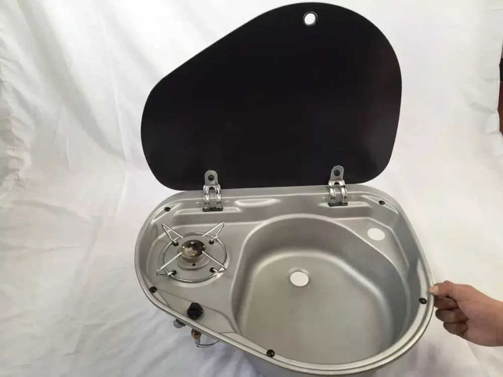 Boat Caravan Camper Burner Gas Stove Hob and Sink Combo With Glass Lid