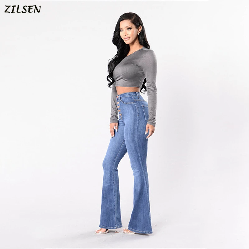 

2019 pants women Butt Lifting Denim Flared Pants Elegant Ladies Boot Cut Trousers Retro Casual Flares Wide Leg High Waist Jeans
