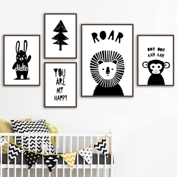 

Lion Rabbit Monkey Tree Wall Art Canvas Painting Nordic Posters And Prints Black White Animal Wall Pictures Baby Kids Room Decor